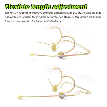 MRSDY Professional Headset Microphone, Compatible with Shure Wireless System, Omnidirectional Condenser Double Over Ear Headworn Mic, 4-Pin Mini XLR, Cable Length 42 Inch (Beige) | Noise Reduction, Clear Sound, Omnidirectional Condenser Double Over Ear He