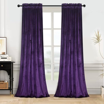 Roslynwood Purple Velvet Curtain 63 inches Long - Curtains Block Light Privacy Rod Pocket Thermal Insulated Window Drapes Panels for Bedroom/Living Room,W52 by L63 inches, 2 Panels - color: Purple, size: 52"W x 63"L (Pack of 2)