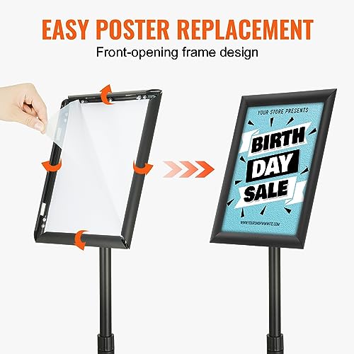VEVOR Pedestal Sign Holder, 8.5 x 11 Inch Vertical and Horizontal Adjustable Poster Stand, Heavy-Duty Floor Standing Sign Holder with Round Base for Display, Advertisement, and Outdoor, Black | Vertical and Horizontal Heavy-Duty Floor Standing Sign Holder