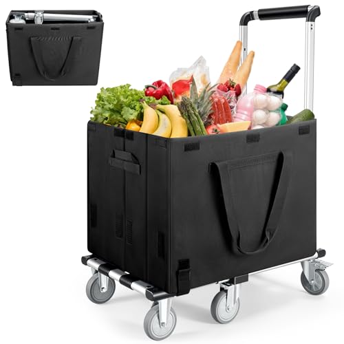 KEDSUM 500LBS Heavy Duty Foldable Push Cart Dolly with Basket, Telescoping Platform & Handle with 6 Wheels, 100% Aluminum Lightweight Foldable Push Cart, Folding Cart for Shopping, Moving, Office Use - size: 500LBS-Cart & Basket