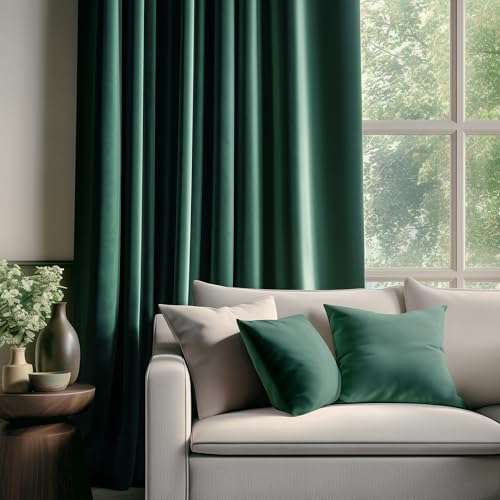 FMFUNCTEX Velvet Curtains Emerald Green Thermal Insulated Curtains for Bedroom Living Room Darkening Curtains 84 Inches Long Soft Luxury Heavy Rod Pocket Window Treatments Drapes 2 Panels Set - color: Emerald Green, size: 52"W x 90"L (Pack of 2)