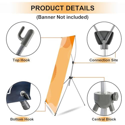 Reinforced X Banner Stand -Shipping From USA- 23" X 63" to 32" X 78" Adjustable Banner Holder Portable Personalized Customizable Signs with Travel Bag for Advertising, Business, Events, Trade Shows, Stores (Stand Only)