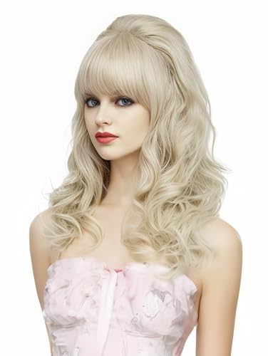 Rugelyss Long Wavy Blonde Wig with Bang Big Bouffant Beehive Wigs for Women fits 80s Costume or Halloween Party - color: Blonde