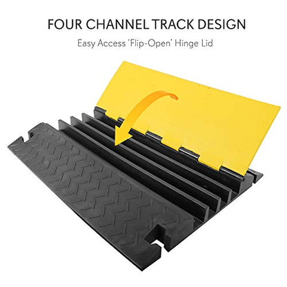 Pyle Hose & Cable Protection Ramp - Extra Heavy Duty Four Channel Extra Large Opening for Water Hose Car Truck Pedestrian Ramp Supports 55000 Lbs, Flip-Open Cover, 31.5” x 23.2” x 3.14” PCBLCO108