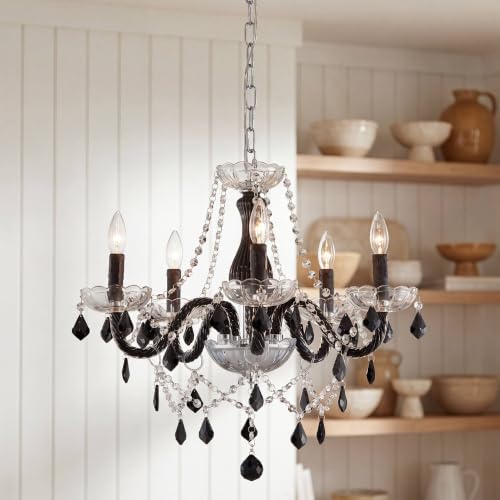 Saint Mossi Crystal Chandelier, 5-Light Black and Clear Glass Chandelier | Crystal chandelier,dimmable bulb compatible,59-in chain,19-in body, flat and sloped ceilings, dining room - color: Black and Clear