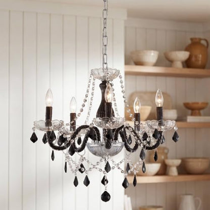 Saint Mossi Crystal Chandelier, 5-Light Black and Clear Glass Chandelier | Crystal chandelier,dimmable bulb compatible,59-in chain,19-in body, flat and sloped ceilings, dining room - color: Black and Clear