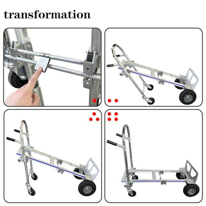 Suzhi Convertible Hand Truck Dolly Cart with Wheels Heavy Duty/with 4 Wheels&Brakes /1000Lbs Load, 2 Straps for Furniture/Appliance/Carton/Warehouse/Office /10 Minutes to Install as Video - color: Gray
