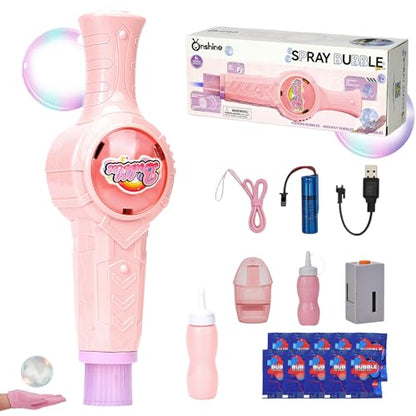Fog Bubble Machine, Smoke Bubble Wand Machine Rechargeable with Lights & Sound Fog Game for Parties, Beaches, Summe (Pink)