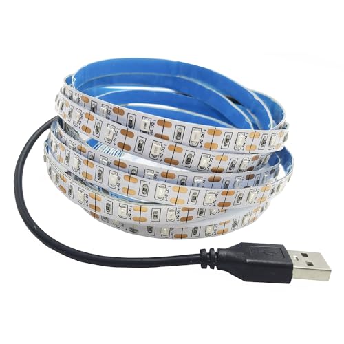 USB LED Strip Light Red 5V USB Powered 16.4ft/5M 300LEDs Flexible SMD2835 No-Waterproof IP20 LED Tape Lights for TV Background Lighting Tape Home Decor Lamp - color: Red