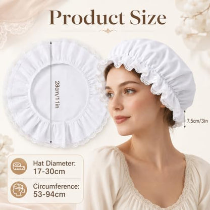White Bonnet Mob Cap Accessory - Colonial Peasant Amish Hat, Grandma Night Bonnet Nightcap Prairie Cap Halloweens Costume Bonnets Maid Cosplay Costume Accessory for Maid Girls and Women
