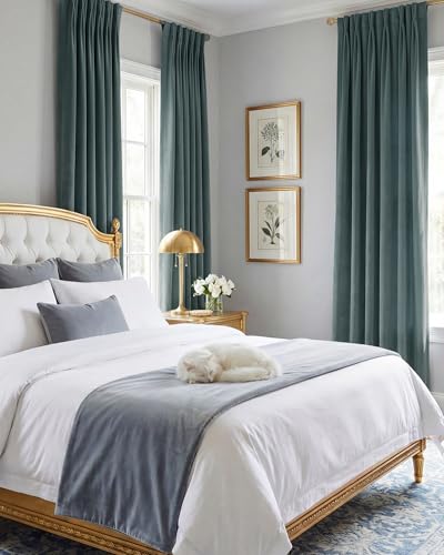 Slate Blue Velvet Curtains for Living Room, W52 x L84, 2 Panels | 280 GSM velvet with black yarn woven into back layer, Back Tab Window Drapes, Privacy & UV Protection, Boys' Bedroom, Villa - color: Slate Blue, size: 52"W x 84"L (Pack of 2)