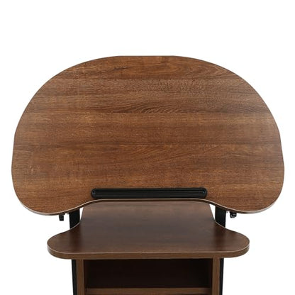 Mobile Laptop Podium, Height Adjustable Church Classroom Lecture with Multi-Angle Desktop & Storage Cabinet, Standing Laptop Cart for Schools, Offices (Brown) - color: Brown