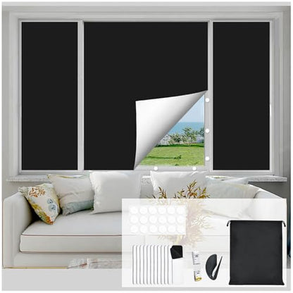 Blackout Curtains for Window Cover, Portable Blackout Curtains Shades for Bedroom, Room Darkening Shades, Black Out Window Cover Film No Drill DIY Cuttable, for Skylight Shade, Media Room, 79x57 Inch - size: 57"W x 79"H
