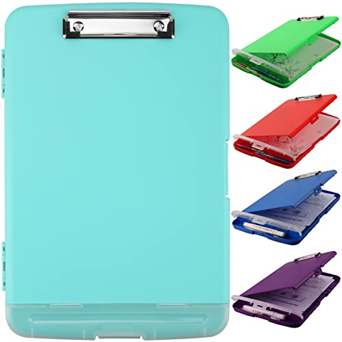 Clipboard with Storage, A4 Binder Nursing Clipboards with Pen Holder, Heavy Duty Storage Clipboards with Low Profile Clip, Clipboard Folder Side-Opening, Smooth Writing Clip Board (Blue Green) - color: Blue Green