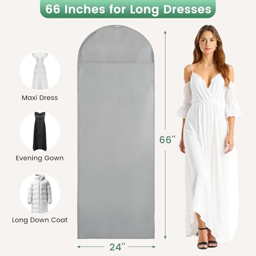 Carbrea 66" Garment Bag for Hanging Clothes, Dress Bags for Gowns, 2 Pack | Heavy-duty Materials, With Clear Window, Side Zipper for Easy Access, Ideal for Closet Wardrobe Storage, Travel Use