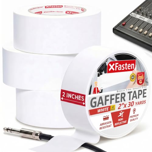 XFasten White Gaffers Tape 2 Inch x 30 Yards, Residue-Free Strong Adhesion (4-Pack 360-feet Total) Non-Reflective Cloth Matte White Tape for Walls, Cords, Bookbinding, Console, Photography - size: 2 Inches x 30 Yards (4-Pack 360-Feet)