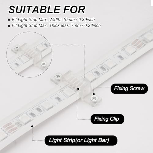 PATIKIL LED Strip Light Clips, 50 Pack Mounting Bracket Soft Fixing Clips Clamp Holders with Screws for 10mm Wide 3528/5050 Neon RGB Light Cable Ribbon, Transparent - size: 10mm