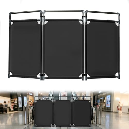 3 Panels Safety Barricade, 5.8FT Removable Foldable Heavy Duty PVC Frame Security Gates, Rounded Corners Crowd Control Pedestrian Fence for Traffic Barricade for Indoor and Outdoor Use (Black)