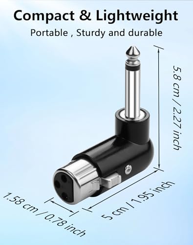 CERRXIAN XLR Female to 1/4" TS Mono Adapter, Unbalanced 3Pin XLR Female to 90 Degree 6.35mm Male Audio Adapter for Microphone, Mixer, Guitar Amp - size: Female