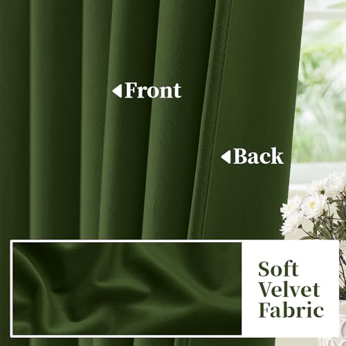 SimpleHome Olive Green Velvet Curtains 84 Inches for Living Room Rod Pocket | Luxury Blackout Velvet Curtains,Thermal Insulated 2 Panels Room Darkening Drapes,Velvet Bedroom Curtains,W52 x L84,2 Panels - color: Olive Green, size: 52"W x 84"L (Pack of 2)