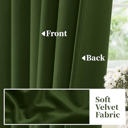 SimpleHome Olive Green Velvet Curtains 84 Inches for Living Room Rod Pocket | Luxury Blackout Velvet Curtains,Thermal Insulated 2 Panels Room Darkening Drapes,Velvet Bedroom Curtains,W52 x L84,2 Panels - color: Olive Green, size: 52"W x 84"L (Pack of 2)