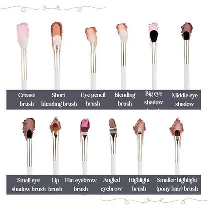 Makeup Brush Set (24 Pieces) - Includes Foundation, Powder, Concealers, Highlighter, Contour, Eye Shadows & Blush Brushes - Face & Eye Make Up Brushes with Soft Bristles - Leather Case Included - color: White, size: 24 Pieces
