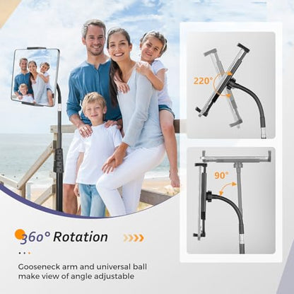 Aureday Adjustable Tripod Stand, 67” Height, Tablet Holder for iPad mini/Air/Pro, Kindle, Switch, Smartphones, 4.7”-12.9” Devices - color: Black