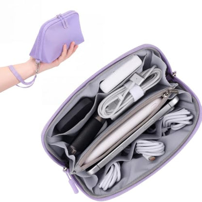 FYY Travel Cable Organizer - 8 Compartments, Lightweight, Water Repellent - color: Purple, size: (S) 8.1"× 4.7"× 2.9"