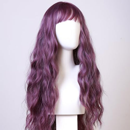 Purple Wavy Curly Wig for Women, 31 Inch Heat Resistant Synthetic Wig, Long Cosplay Wig for Performances, Parties and Dress Up - color: Purple