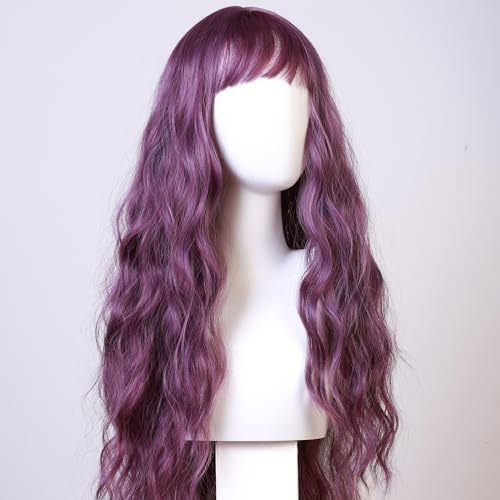Purple Wavy Curly Wig for Women, 31 Inch Heat Resistant Synthetic Wig, Long Cosplay Wig for Performances, Parties and Dress Up - color: Purple