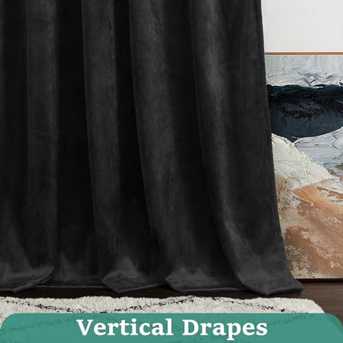 HOMEIDEAS Black Velvet Blackout Curtains, 52 x 96 Inches Long Heavy Duty Light Blocking Thermal Insulated Grommet Window Drapes for Threater, Bedroom, 2 Panels - color: Grommet-black, size: 52"W x 96"L (Pack of 2)