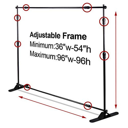 AkTop 8x8 ft Heavy Duty Backdrop Banner Stand Kit | Adjustable Photography Step and Repeat Stand for Parties, Portable Trade Show Photo Booth Background with Carrying Bag - size: 8‘×8’