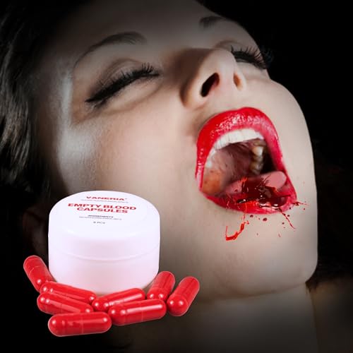 VANERIA Halloween Vampire Makeup Sfx Kit,Liquid Latex+Scar Wax+Fake Blood Capsules+Vampire Fangs+Scar Oil+Painting Brushe+Spatula+Stipple Sponge,Special Effects Makeup Kit Professional