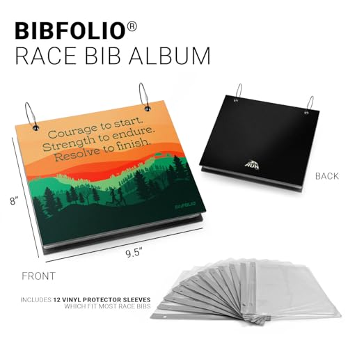 Gone For a Run BibFOLIO Race Bib Album - Courage Strength Resolve - 9.5x8 | Wood Cover, Twist Cable Rings, Race Bib Holder, Holds Up to 100 Bibs, Includes 12 Vinyl Sleeves, Marathon Runner Gift - color: Courage Strength Resolve