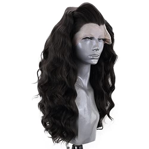 RONGDUOYI RDY Black Lace Front Synthetic Wig 24inch Loose Body Wave Heat Fiber Hair Long Wavy Lace Front Wigs for Women Half Hand Tied Wig Cosplay Daily Use Hair - color: Black-1
