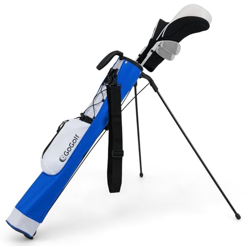 Tangkula Golf Stand Bag, Lightweight Sunday Bag for The Driving Range, Par 3 and Executive Courses, Small Golf Club Carry Bag with Shoulder Strap, Pocket and Bottle Holder for Men Women - color: Blue & White