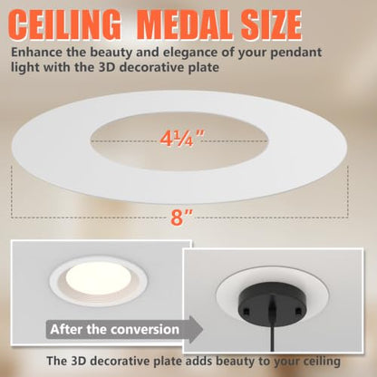 Can Light Conversion Kit to Pendant - Recessed Light Converter Kit with E26 Socket Adapter, Mounting Bracket, Round White Cover Plate - 6" Recessed Light Conversion Kit for Pendant Light Fixtures - color: White-1pc
