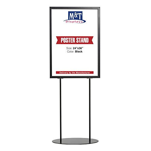 M&T Displays Metal Oval Info Board Black 24x36 Inches Slide-In Poster Sign Holder 1 Tier Double Sided Floor Standing Pedestal Advertising Display with Backing and Anti-Glare PET Cover - color: Black