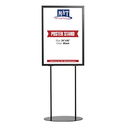 M&T Displays Metal Oval Info Board Black 24x36 Inches Slide-In Poster Sign Holder 1 Tier Double Sided Floor Standing Pedestal Advertising Display with Backing and Anti-Glare PET Cover - color: Black