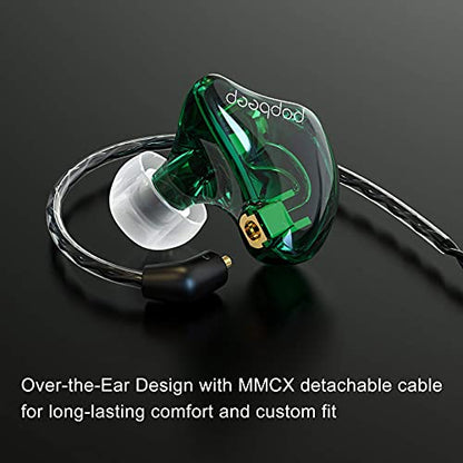 BASN Bsinger BC100 in Ear Monitor Headphone with Dual Drivers, Clear Green | Noise Isolation Dynamic Drivers IEM Earphone with Detachable MMCX Cable for Singer Musician Drummer,Secure Fit Gaming Earbud - color: Green