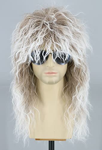Topcosplay 80s Mullet Wig for Men and Women Rock Disco Wigs Long Curly Brown Gradient White - color: Brown Gradient White