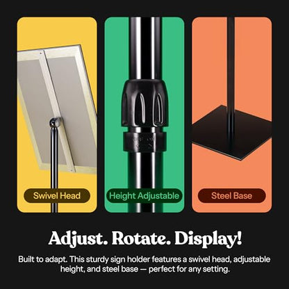 T-SIGN 31.5 to 48 Inch Pedestal Sign Holder - Adjustable Floor Sign Stand for 11x17 Displays, Heavy Duty Outdoor Sign Holder with Square Base for Restaurants, Retail, Trade Shows, and Events (Black) - size: 11 x 17 inches, Black