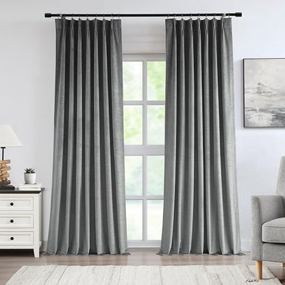 Vision Home Pewter Gray Velvet Pinch Pleated Blackout Curtains 40Wx95L Inch - color: Pewter Gray, size: 40"W x 95"L (Pack of 2)