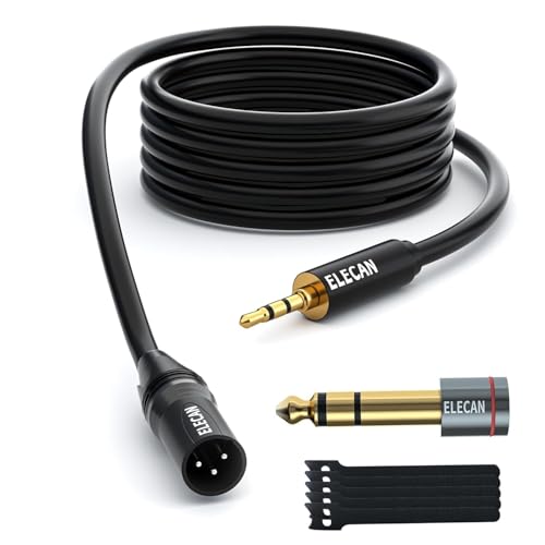 3.5mm (1/8 Inch) TRS Aux Male to XLR Male Cable 6 Ft, Balanced Professional Shielded Stereo Microphone Cable Cord, Gold Plated for DSLR Camera Mixer Headphones with 3.5 to 6.35mm Adapter+Ties - size: 6FT, style: 3.5mm to XLR Male