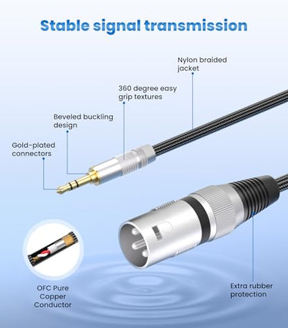 Tisino Male XLR to 3.5mm TRS Mini Jack Unbalanced Microphone Cable, 3.3 FT | 1/8" to XLR Male Adapter Cord for Laptop/PC/Mixer/Speaker, Unbalanced 3.5mm Jack to XLR Gold-Plated Shielded Wire - size: 3.3 feet
