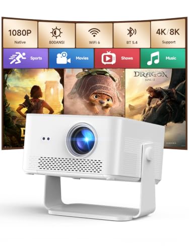 [Android 14 & 800ANSI] Magcubic Mini Projector 4K 8K Support, Smart Projector Native 1080P with WiFi 6, Bluetooth 5.4, Auto Focus, Auto Keystone, 180° Rotation, Portable Projetor for Bedroom HY450Max - color: Bright White