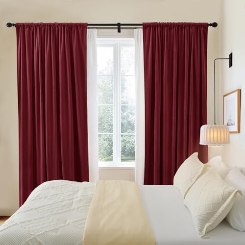 P Pothuiny Burgundy Blackout Velvet Curtains 96 Inches Long 2 Panels - color: Burgundy, size: 52"W x 96"L (Pack of 2)