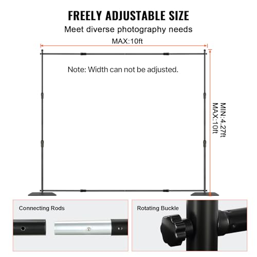 VEVOR 10ft x10ft Pipe and Drape Kit, Heavy Duty Backdrop Stand with Carbon Steel Base, Adjustable Backdrop Support with 2 Clamps and A Carry Bag for Wedding, Party, Event, Photography and Exhibition | for Wedding, Party, Event, Photography, & Exhibition,
