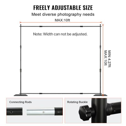 VEVOR 10ft x10ft Pipe and Drape Kit, Heavy Duty Backdrop Stand with Carbon Steel Base, Adjustable Backdrop Support with 2 Clamps and A Carry Bag for Wedding, Party, Event, Photography and Exhibition | for Wedding, Party, Event, Photography, & Exhibition,