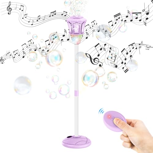 Bubble Machine,Automatic Standing Bubble Maker Machine with Light/Music/Remote,47 Inch Adjustable Height Outdoor Toys for Toddlers Party Birthday, Wedding,Gifts Purple - color: Purple